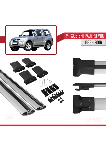Mitsubishi Pajero (V60) 3 Kapı 1999-2006 Arası ile Uyumlu Fly Model Ara Atkı Tavan Barı Gri 2 Adet indirimleri