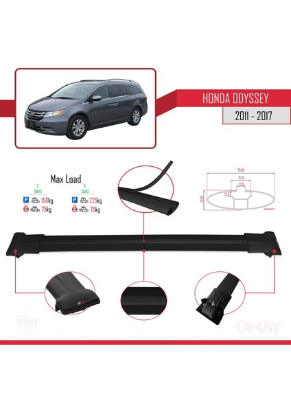 Honda Odyssey 2011-2017 Arası ile Uyumlu Fly Model Ara Atkı Tavan Barı Siyah 2 Adet fırsatları