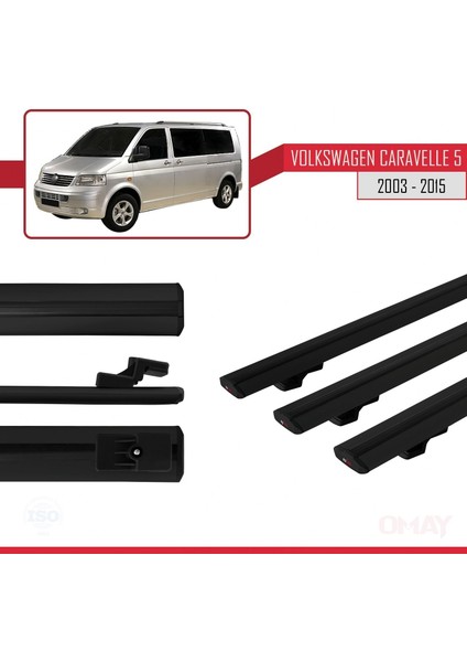 Volkswagen Caravelle (T5) 2003-2015 Arası ile Uyumlu Basıc Model Universal Ara Atkı Tavan Barı Siyah 3 Adet