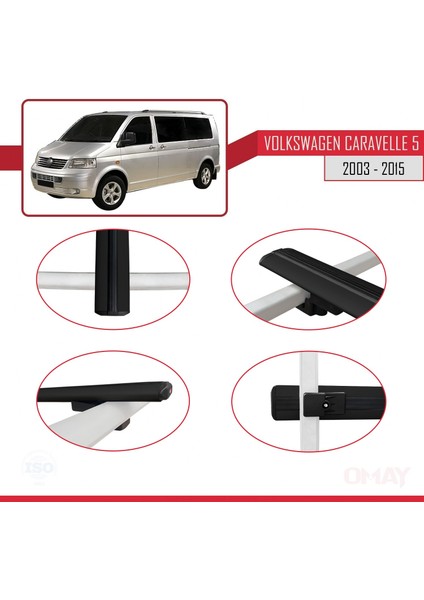 Volkswagen Caravelle (T5) 2003-2015 Arası ile Uyumlu Basıc Model Universal Ara Atkı Tavan Barı Siyah 3 Adet