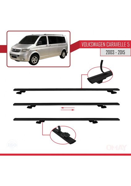 Volkswagen Caravelle (T5) 2003-2015 Arası ile Uyumlu Basıc Model Universal Ara Atkı Tavan Barı Siyah 3 Adet