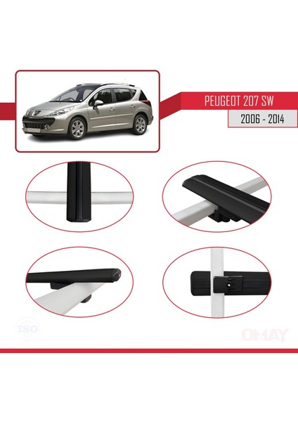 Peugeot 207 Sw 2006-2014 Arası ile Uyumlu Basıc Model Universal Ara Atkı Tavan Barı Siyah 3 Adet modelleri