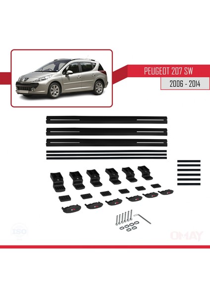 Peugeot 207 Sw 2006-2014 Arası ile Uyumlu Basıc Model Universal Ara Atkı Tavan Barı Siyah 3 Adet indirimleri