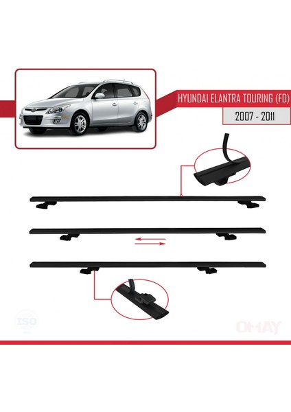 Hyundai Elantra Touring (Fd) 2007-2011 Arası ile Uyumlu Basıc Model Universal Ara Atkı Tavan Barı Siyah 3 Adet fırsatları