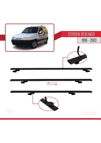 Citroen Berlingo I 1996-2003 Arası ile Uyumlu Basıc Model Universal Ara Atkı Tavan Barı Siyah 3 Adet