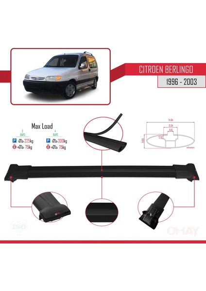 Citroen Berlingo 1996-2003 Arası ile Uyumlu Fly Model Ara Atkı Tavan Barı Siyah 3 Adet modelleri