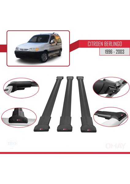 Citroen Berlingo 1996-2003 Arası ile Uyumlu Fly Model Ara Atkı Tavan Barı Siyah 3 Adet fırsatları