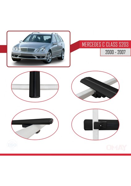 Mercedes C Class (S203) 2000-2007 Arası ile Uyumlu Basıc Model Universal Ara Atkı Tavan Barı Siyah 3 Adet modelleri
