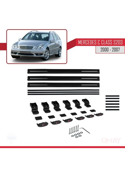 Mercedes C Class (S203) 2000-2007 Arası ile Uyumlu Basıc Model Universal Ara Atkı Tavan Barı Siyah 3 Adet indirimleri