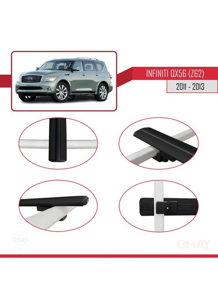 Infiniti QX56 Z62 2011-2013 Arası ile Uyumlu Basıc Model Universal Ara Atkı Tavan Barı Siyah 3 Adet modelleri