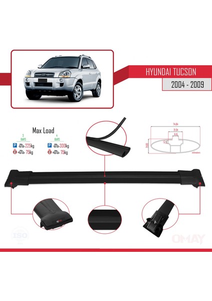 Hyundai Tucson (Jm) 2004-2009 Arası ile Uyumlu Fly Model Ara Atkı Tavan Barı Siyah 3 Adet modelleri