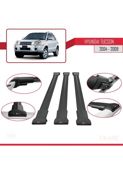 Hyundai Tucson (Jm) 2004-2009 Arası ile Uyumlu Fly Model Ara Atkı Tavan Barı Siyah 3 Adet fırsatları