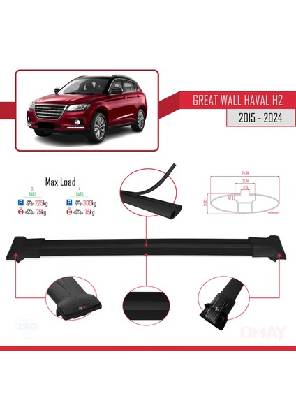Great Wall Haval H2 2015 ve Sonrası ile Uyumlu Fly Model Ara Atkı Tavan Barı Siyah 3 Adet