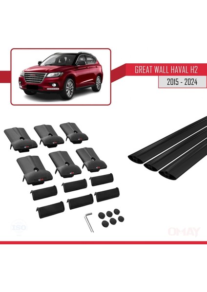 Great Wall Haval H2 2015 ve Sonrası ile Uyumlu Fly Model Ara Atkı Tavan Barı Siyah 3 Adet