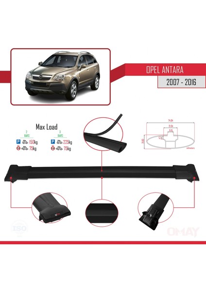 Opel Antara 2007-2016 Arası ile Uyumlu Fly Model Ara Atkı Tavan Barı Siyah 2 Adet fırsatları