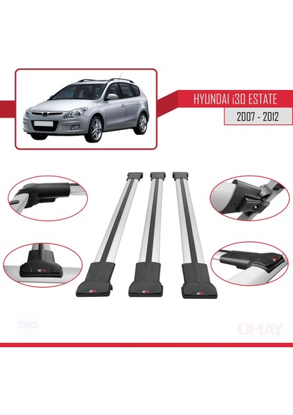 Hyundai I30 Estate 2007-2012 Arası ile Uyumlu Fly Model Ara Atkı Tavan Barı Gri 3 Adet fırsatları