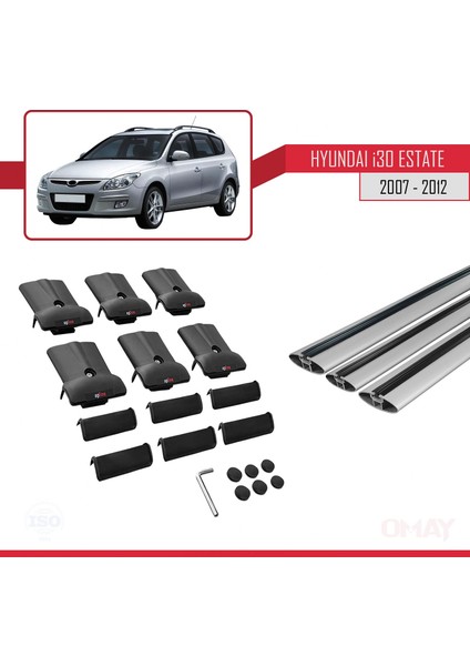 Hyundai I30 Estate 2007-2012 Arası ile Uyumlu Fly Model Ara Atkı Tavan Barı Gri 3 Adet indirimleri