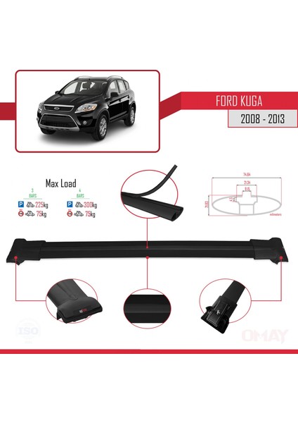 Ford Kuga 2008-2013 Arası ile Uyumlu Fly Model Ara Atkı Tavan Barı Siyah 3 Adet modelleri