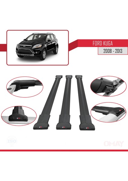 Ford Kuga 2008-2013 Arası ile Uyumlu Fly Model Ara Atkı Tavan Barı Siyah 3 Adet fırsatları
