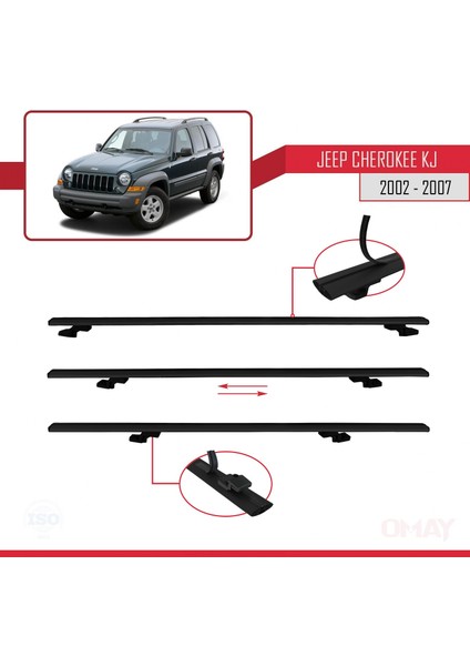 Jeep Cherokee (Kj) 2002-2007 Arası ile Uyumlu Basıc Model Universal Ara Atkı Tavan Barı Siyah 3 Adet fırsatları