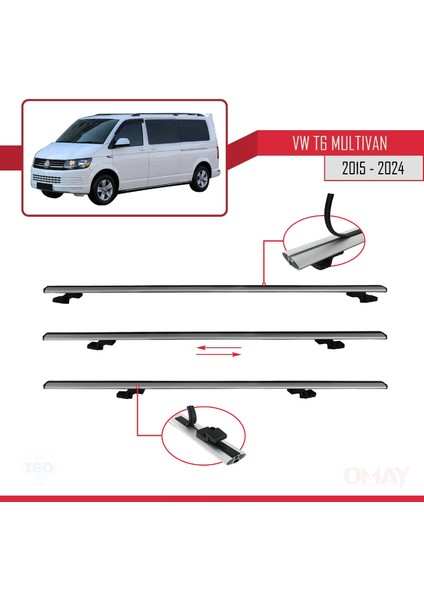 Volkswagen Multivan (T6) 2015 ve Sonrası ile Uyumlu Basıc Model Universal Ara Atkı Tavan Barı Gri 3 Adet indirimleri