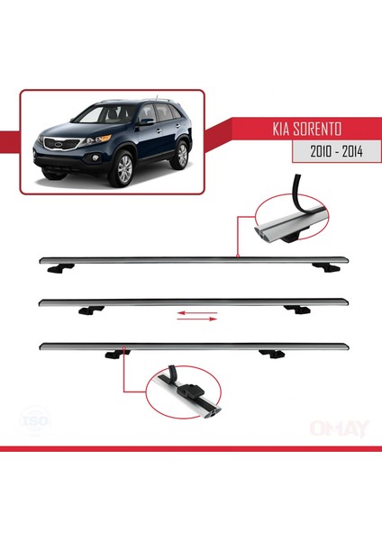 Kia Sorento 2010-2014 Arası ile Uyumlu Basıc Model Universal Ara Atkı Tavan Barı Gri 3 Adet
