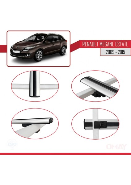 Renault Megane Grandtour 2009-2015 Arası ile Uyumlu Basıc Model Universal Ara Atkı Tavan Barı Gri 3 Adet fırsatları