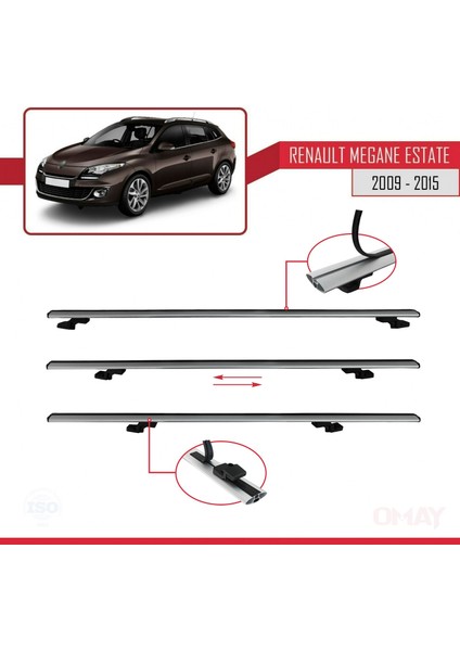 Renault Megane Grandtour 2009-2015 Arası ile Uyumlu Basıc Model Universal Ara Atkı Tavan Barı Gri 3 Adet indirimleri