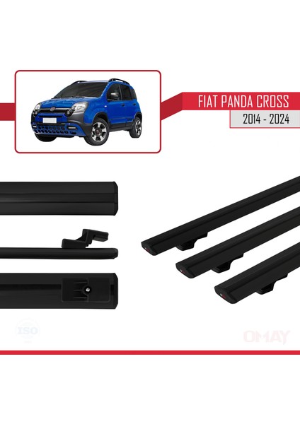 Fiat Panda Cross 2014 ve Sonrası ile Uyumlu Basıc Model Universal Ara Atkı Tavan Barı Siyah 3 Adet modelleri