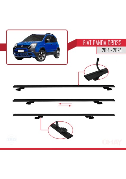 Fiat Panda Cross 2014 ve Sonrası ile Uyumlu Basıc Model Universal Ara Atkı Tavan Barı Siyah 3 Adet indirimleri