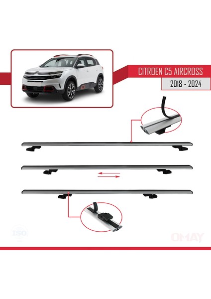 Citroen C5 Aircross 2018 ve Sonrası ile Uyumlu Basıc Model Universal Ara Atkı Tavan Barı Gri 3 Adet