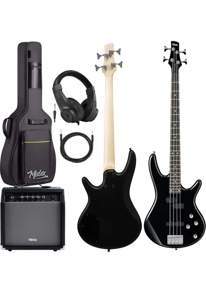 MBG-400BK-25AMP 4 Telli Bas Gitar ve 25W Amfi Gigbag Kulaklık Set