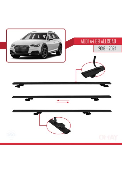 Audi A4 (B9) Allroad 2016 ve Sonrası ile Uyumlu Basıc Model Universal Ara Atkı Tavan Barı Siyah 3 Adet indirimleri