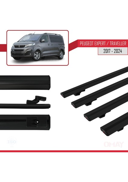 Peugeot Expert - Traveller 2017 ve Sonrası ile Uyumlu Basıc Model Universal Ara Atkı Tavan Barı Siyah 4 Adet modelleri