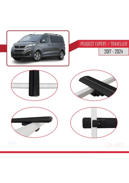 Peugeot Expert - Traveller 2017 ve Sonrası ile Uyumlu Basıc Model Universal Ara Atkı Tavan Barı Siyah 4 Adet fırsatları
