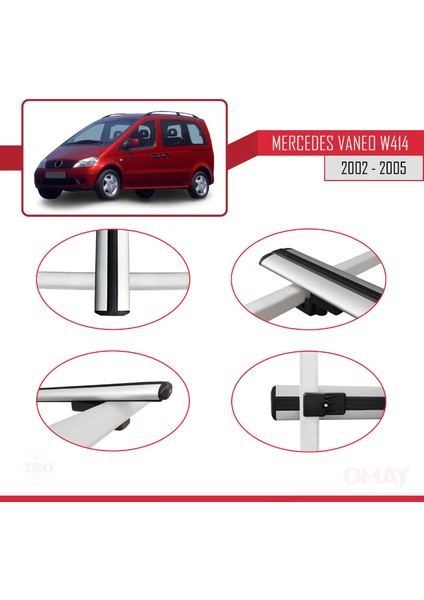Mercedes Vaneo (W414) 2002-2005 Arası ile Uyumlu Basıc Model Universal Ara Atkı Tavan Barı Gri 4 Adet fırsatları
