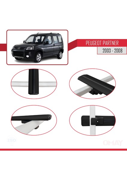 Peugeot Partner 2003-2008 Arası ile Uyumlu Basıc Model Universal Ara Atkı Tavan Barı Siyah 4 Adet fırsatları