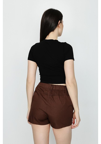 Kadın Beli Lastikli Kargo Mini Şort modelleri
