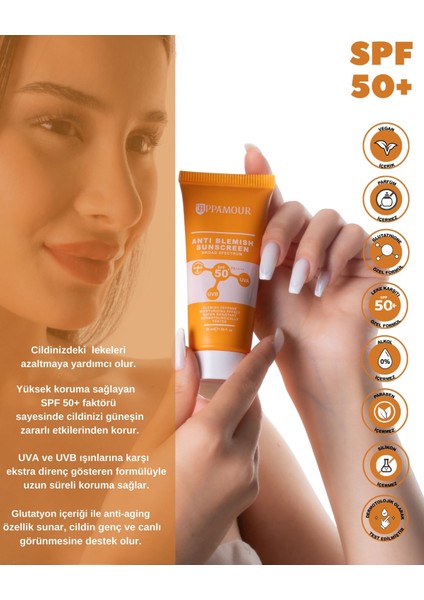 Leke Karşıtı Tüm Ciltler Için Yüksek Korumalı Spf 50 Güneş Kremi Glutatyon Etkili 50 ml