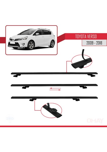 Toyota Verso 2009-2018 Arası ile Uyumlu Basıc Model Universal Ara Atkı Tavan Barı Siyah 4 Adet indirimleri