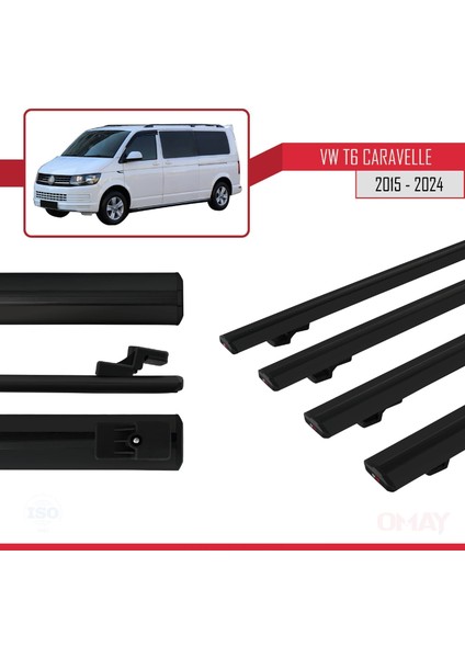 Volkswagen Caravelle (T6) 2015 ve Sonrası ile Uyumlu Basıc Model Universal Ara Atkı Tavan Barı Siyah 4 Adet