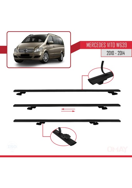 Mercedes Vito (W639) 2010-2014 Arası ile Uyumlu Basıc Model Universal Ara Atkı Tavan Barı Siyah 4 Adet indirimleri