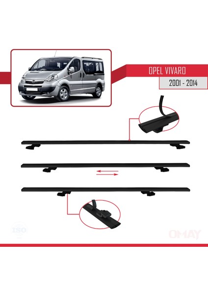 Opel Vivaro 2001-2014 Arası ile Uyumlu Basıc Model Universal Ara Atkı Tavan Barı Siyah 4 Adet indirimleri