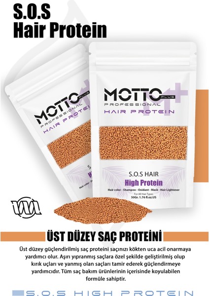 Motto Plus Professional Acil Kurtarma Saç Proteini Saç Boyama ve Renk Açma Işlemlerinde Yıpranmaya Karşı Etkili Formül 50GR