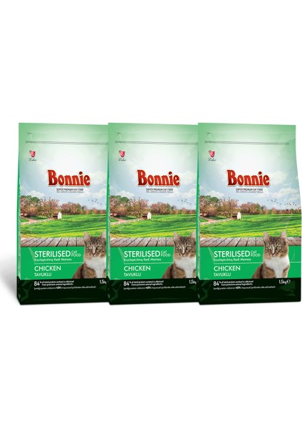 Bonnıe Kısırlaştırılmış Tavuklu Kedi Maması 1,5 kg x 3