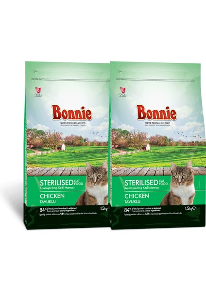 Bonnıe Kısırlaştırılmış Tavuklu Kedi Maması 1,5 kg x 2