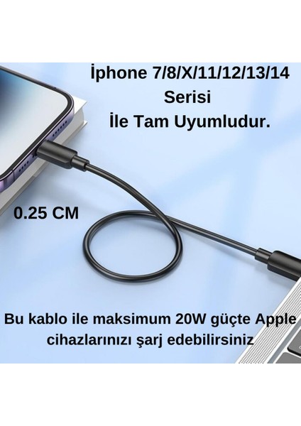 Süper Hızlı 25CM 20W Type-C To iPhone Lightning Şarj Data Kablosu, Telefon/powerbank Şarj Kablosu