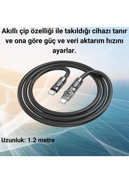 Super Şarj Döner Başlıklı 60W Type-C To Type-C Şarj Kablosu Type-C Hızlı Data ve Şarj Kablosu