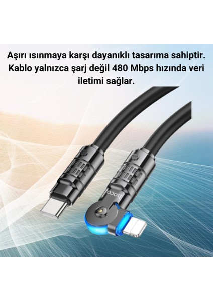 Super Şarj Döner Başlıklı 60W Type-C To Type-C Şarj Kablosu Type-C Hızlı Data ve Şarj Kablosu