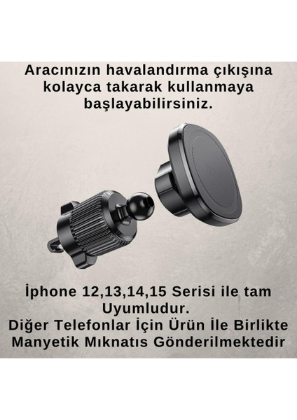 360° Döner Başlıklı Magsafe Uyumlu Air Went Araç Tutucu Iphone 12 13 14 15 Pro Max Uyumlu modelleri